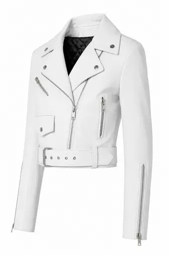 Women's white lambskin leather moto jacket