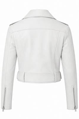 Women's white lambskin leather moto jacket 3