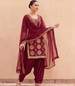 MAROON SILK BLEND PATIYALA SALWAR SUIT COLLECTION SEMI STTICHED MATERIAL