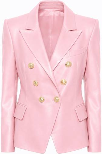 Women's pink double breasted leather blazer jacket