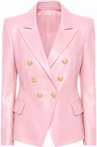 Women's pink double breasted leather blazer jacket