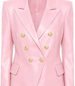 Women's pink double breasted leather blazer jacket