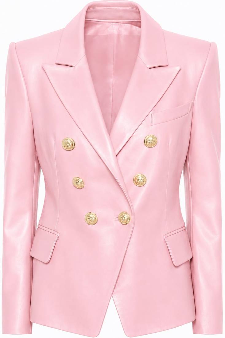 Women's pink double breasted leather blazer jacket