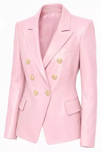 Women's pink double breasted leather blazer jacket