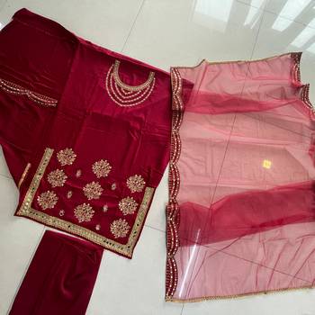 MAROON SILK BLEND PATIYALA SALWAR SUIT COLLECTION SEMI STTICHED MATERIAL 4