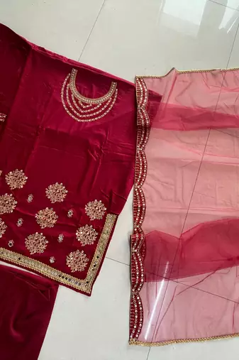 MAROON SILK BLEND PATIYALA SALWAR SUIT COLLECTION SEMI STTICHED MATERIAL