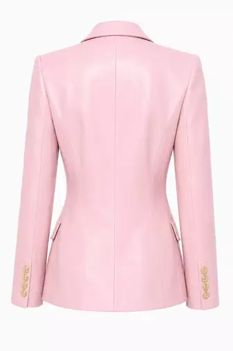 Women's pink double breasted leather blazer jacket