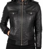 Women's black lambskin bomber biker leather jacket
