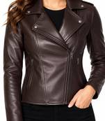 Women's dark brown moto leather jacket genuine lambskin jacket