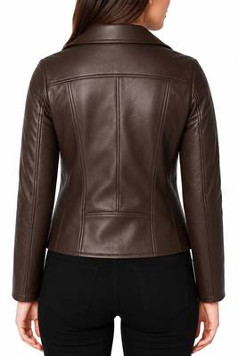 Women's dark brown moto leather jacket genuine lambskin jacket 3