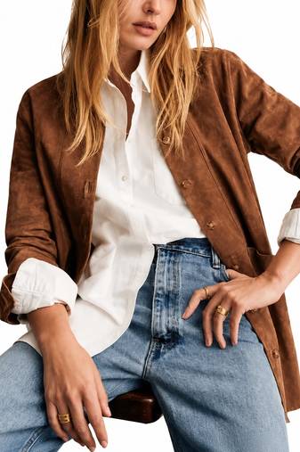 Women's brown genuine soft suede casual blazer jacket