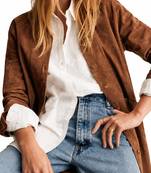 Women's brown genuine soft suede casual blazer jacket