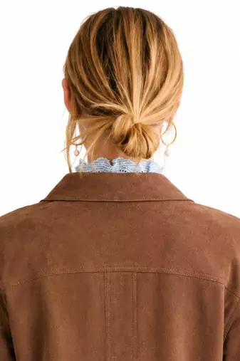 Women's brown genuine soft suede casual blazer jacket
