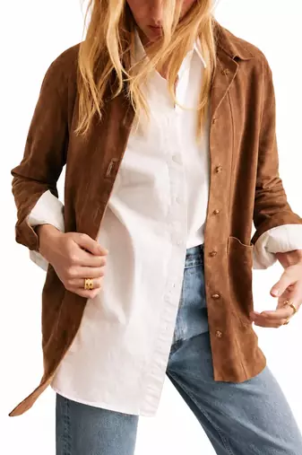 Women's brown genuine soft suede casual blazer jacket