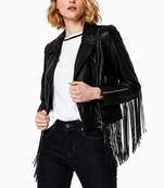 Women's black lambskin fringe leather jacket