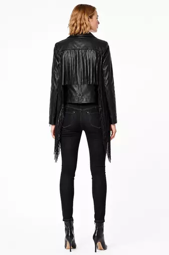 Women's black lambskin fringe leather jacket