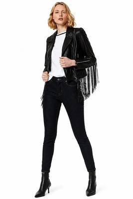 Women's black lambskin fringe leather jacket 3
