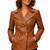 Women's tan lambskin double breasted leather blazer jacket
