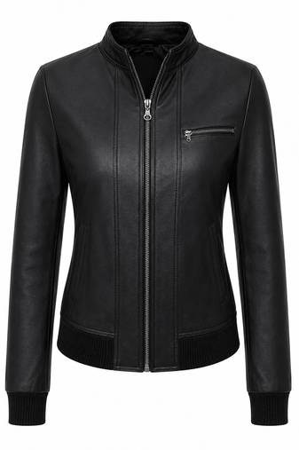 Women's black real genuine cafe racer leather jacket
