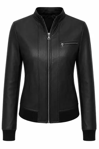 Women's black real genuine cafe racer leather jacket