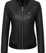 Women's black real genuine cafe racer leather jacket