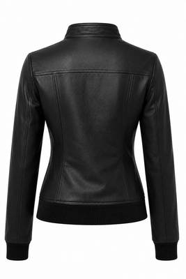 Women's black real genuine cafe racer leather jacket 2