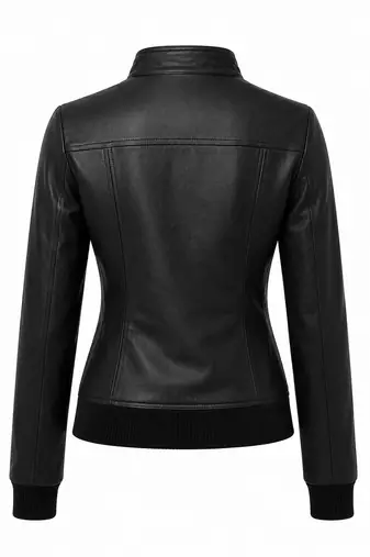 Women's black real genuine cafe racer leather jacket