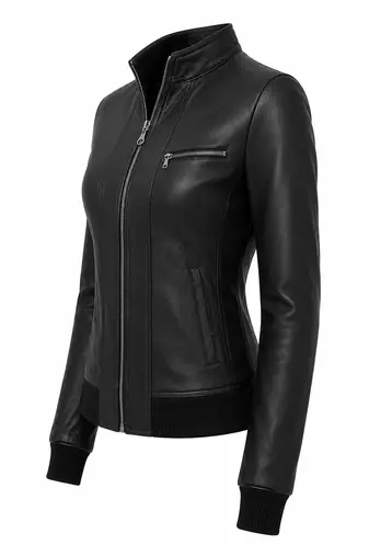 Women's black real genuine cafe racer leather jacket