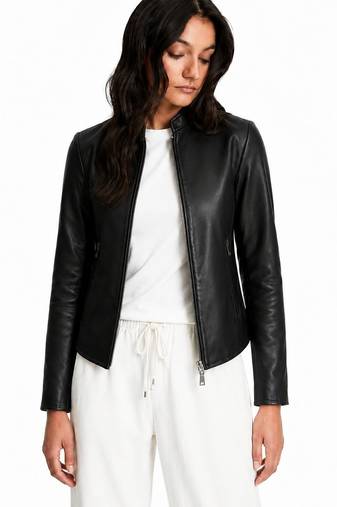 Women's black lambskin minimalist biker leather jacket