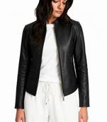 Women's black lambskin minimalist biker leather jacket