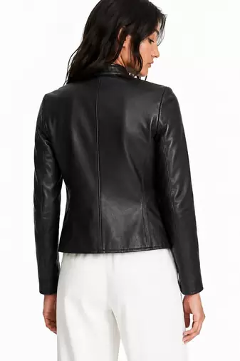 Women's black lambskin minimalist biker leather jacket