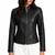 Women's black lambskin minimalist biker leather jacket