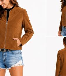 Women's tan soft genuine suede zipper biker jacket