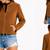 Women's tan soft genuine suede zipper biker jacket
