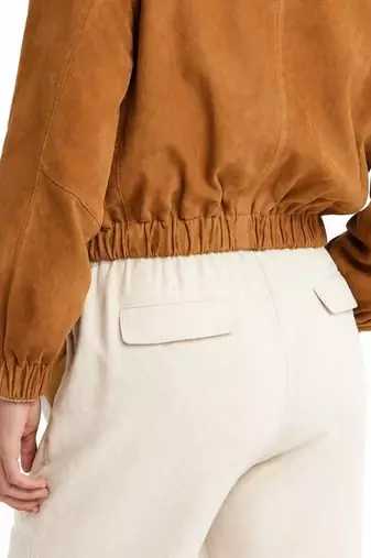 Women's camel soft genuine suede bomber biker jacket