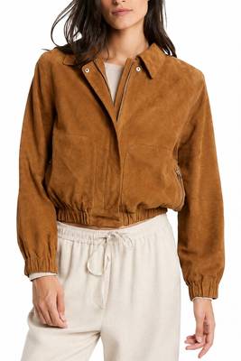 Women's camel soft genuine suede bomber biker jacket 3