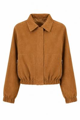 Women's camel soft genuine suede bomber biker jacket 4