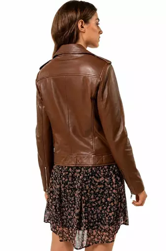 Women's genuine brown lambskin classic biker jacket