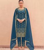 TEAL BLUE SILK BLEND PATIYALA SALWAR SUIT COLLECTION SEMI STTICHED MATERIAL