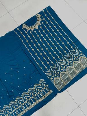 TEAL BLUE SILK BLEND PATIYALA SALWAR SUIT COLLECTION SEMI STTICHED MATERIAL 4