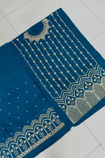 TEAL BLUE SILK BLEND PATIYALA SALWAR SUIT COLLECTION SEMI STTICHED MATERIAL