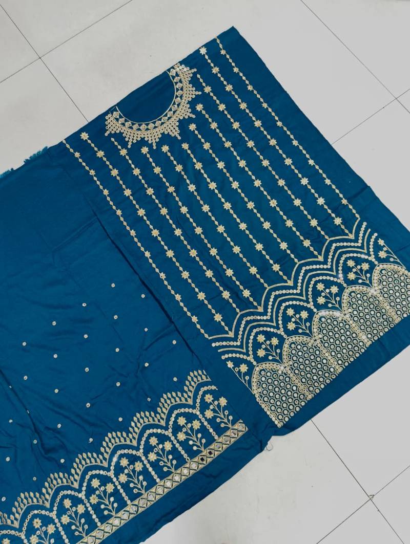 TEAL BLUE SILK BLEND PATIYALA SALWAR SUIT COLLECTION SEMI STTICHED MATERIAL