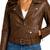 Women's genuine brown belted lambskin moto jacket