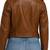 Women's genuine brown belted lambskin moto jacket