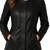 Women's black button genuine leather biker coat jacket