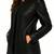 Women's black button genuine leather biker coat jacket