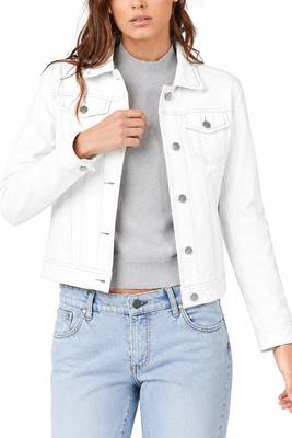 Women's white real lambskin leather trucker jacket 1