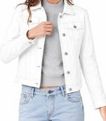 Women's white real lambskin leather trucker jacket