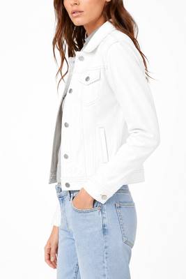 Women's white real lambskin leather trucker jacket 2