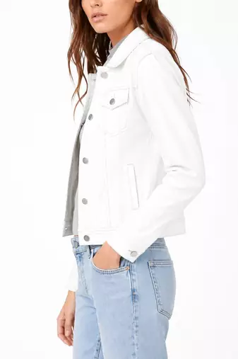 Women's white real lambskin leather trucker jacket